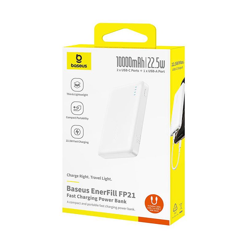 Baseus EnerFill FP21 power bank 22.5W 10000mAh Moon White - Billede 5