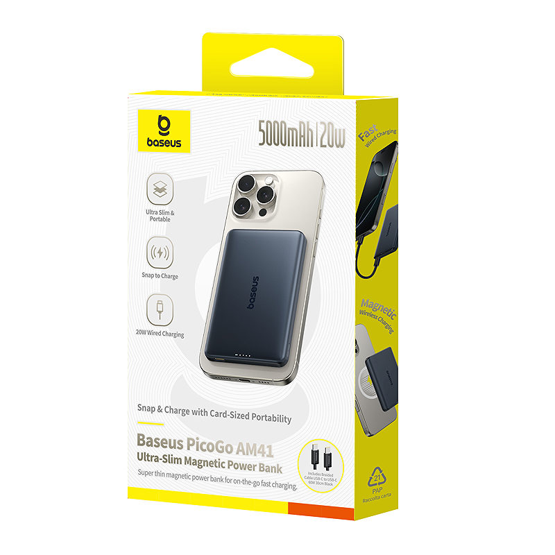 Baseus PicoGo AM41 Cardtype Magnetic power bank 20W 5000mAh Cosmic Black - Billede 3