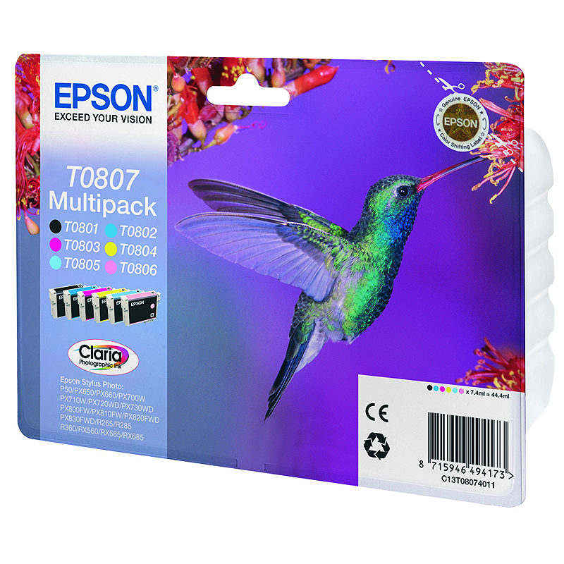 Epson Hummingbird Multipakke, 6 farver T0807 Claria Photographic Ink