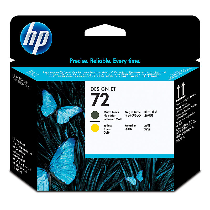 HP 72 DesignJet-skrivehoved, mat sort og gul