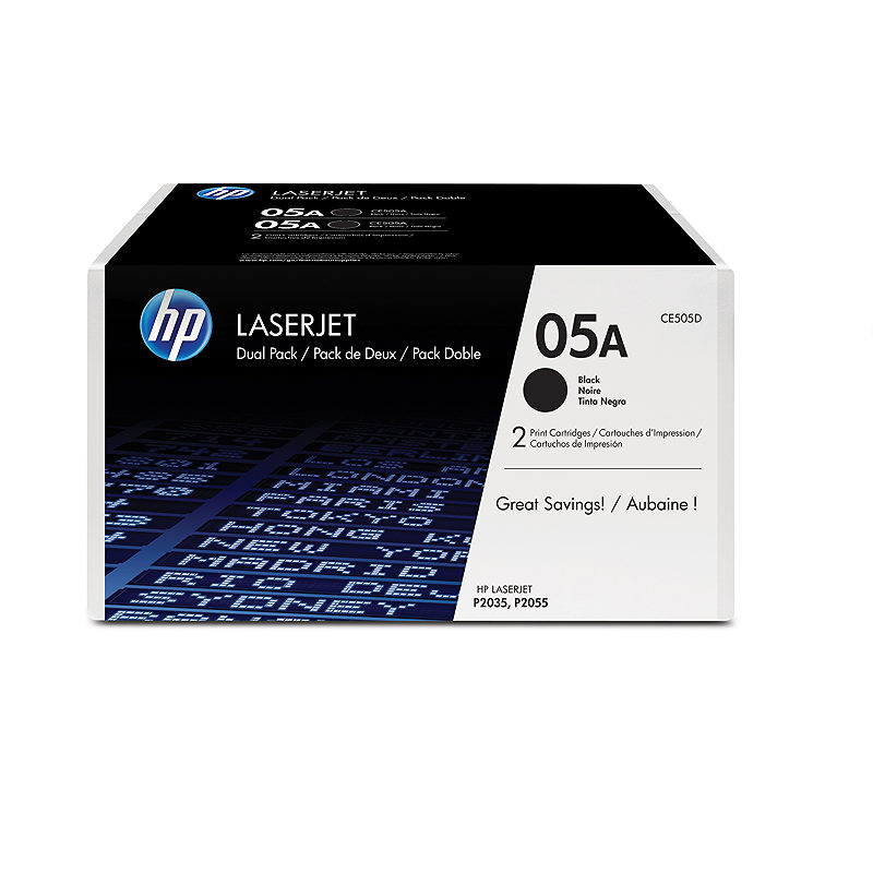 HP Originale 05A LaserJet-tonerpatroner, sort, 2-pak