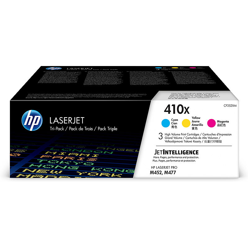 HP Originale 410X LaserJet-tonerpatroner, cyan/magenta/gul, pakke med 3 stk.