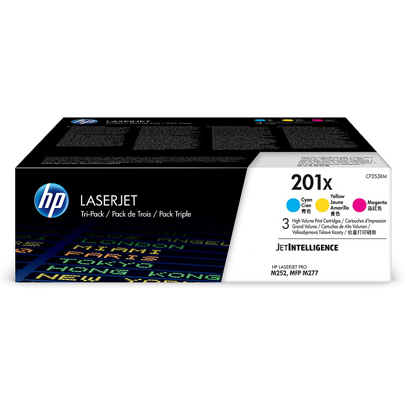 HP Originale 201X LaserJet-tonerpatroner med høj kapacitet, cyan/magenta/gul, pakke med 3 stk.
