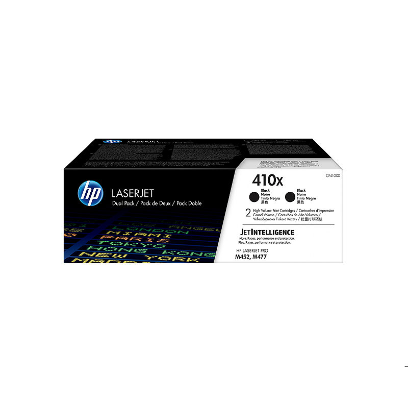 HP Originale 410X LaserJet-tonerpatroner med høj kapacitet, sort, pakke med 2 stk.