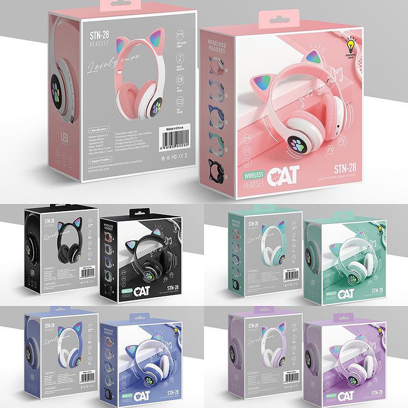 BLUETOOTH/LED HEADPHONES CAT EARS FOR CHILDREN PINK - Billede 3