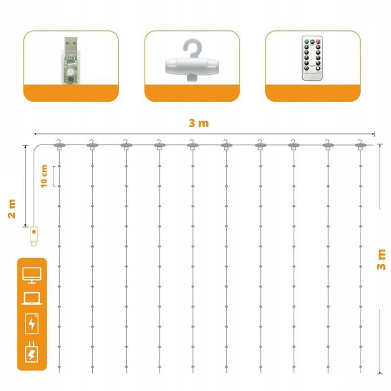 led curtain (300 led lamp) 3mx3m cold white - Billede 2