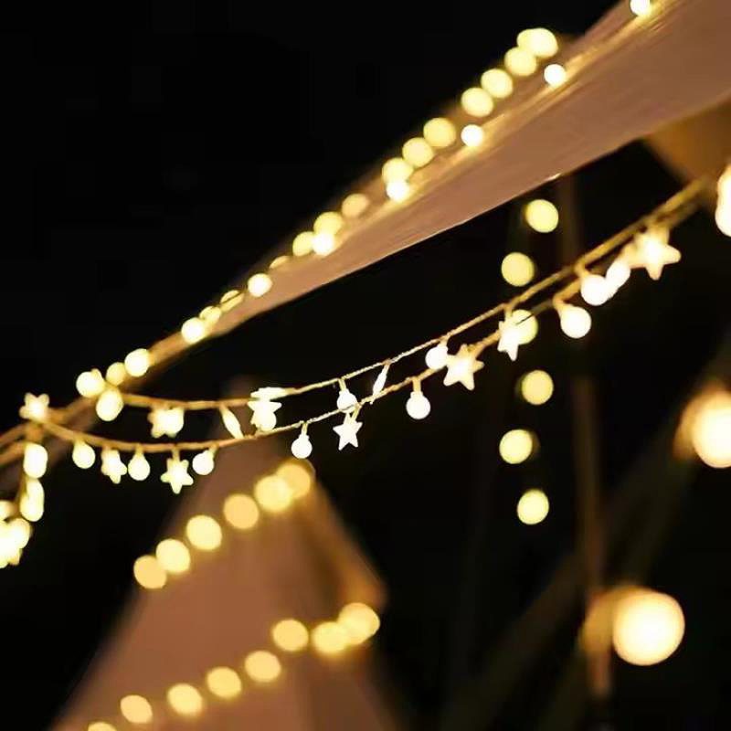 LED GARLAND 1,5M (10 LED LAMPS) USB BALCONY STARS + BALLS WARM WHITE - Billede 4