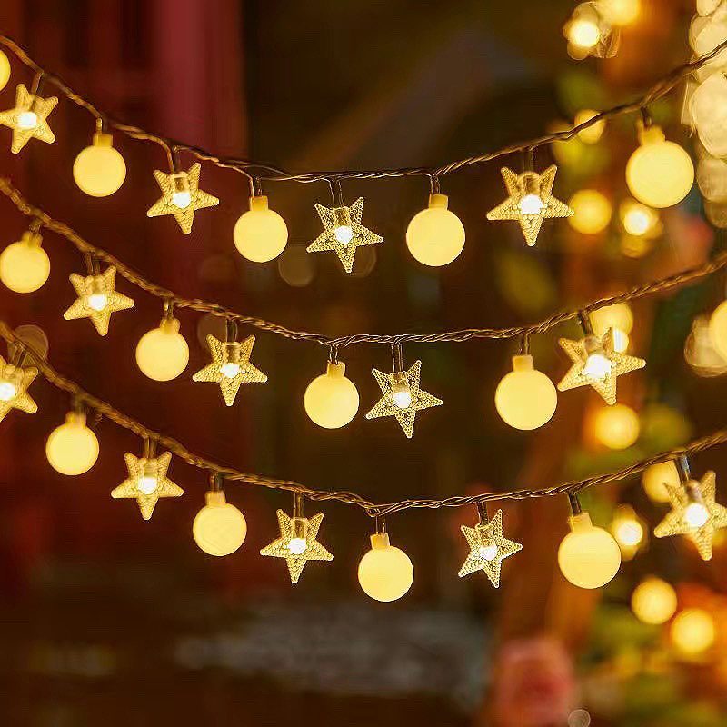 LED GARLAND 10M (80 LED LAMPS) USB STARS + BALLS WARM WHITE