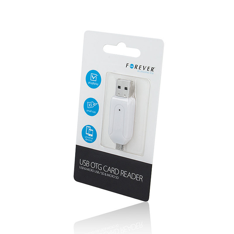 Forever microSD / SD card reader USB + microUSB white OTG - Billede 2