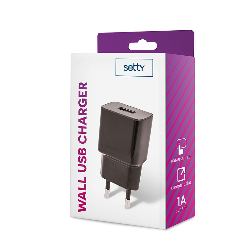 Setty charger 1x USB 1A black - Billede 2