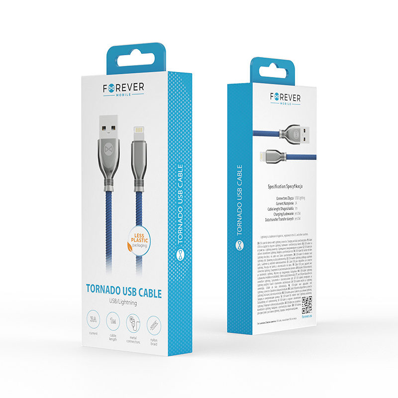 Forever Tornado cable USB - Lightning 1,0 m 3A navy blue - Billede 5