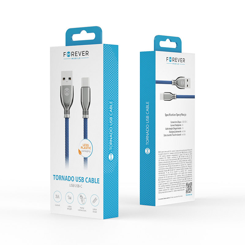 Forever Tornado cable USB - USB-C 1,0 m 3A navy blue - Billede 5