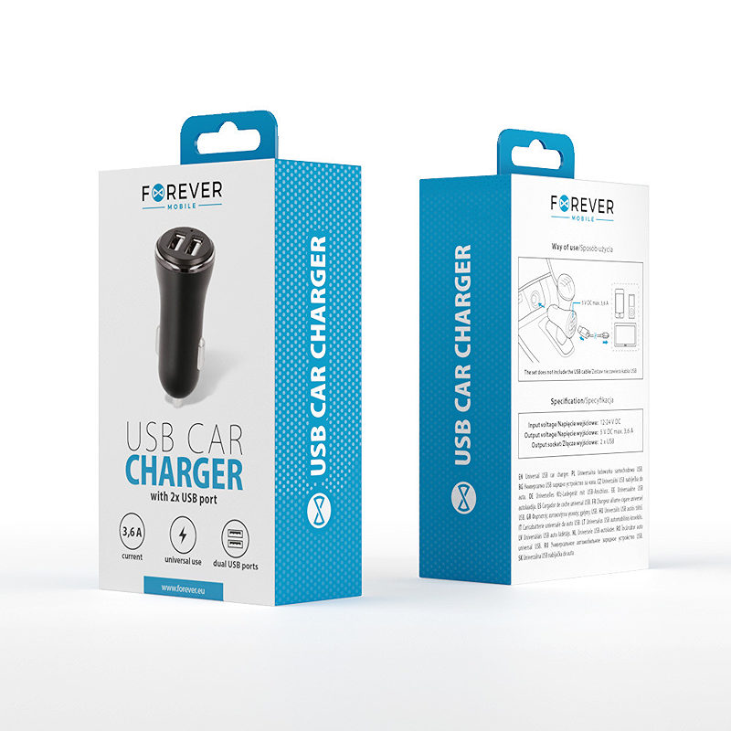 Forever CC-03 car charger 2x USB 3,6A black - Billede 2