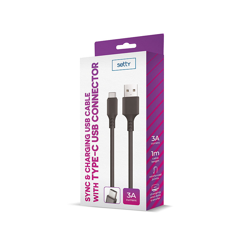 Setty cable USB - USB-C 1,0 m 3A black - Billede 2