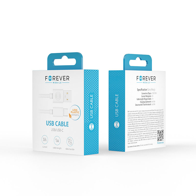 Forever cable USB - USB-C 1,0 m 3A white - Billede 2