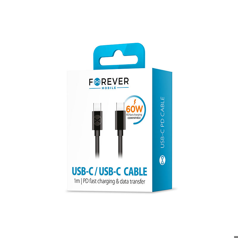 Forever cable USB-C - USB-C 1,0 m 60W black