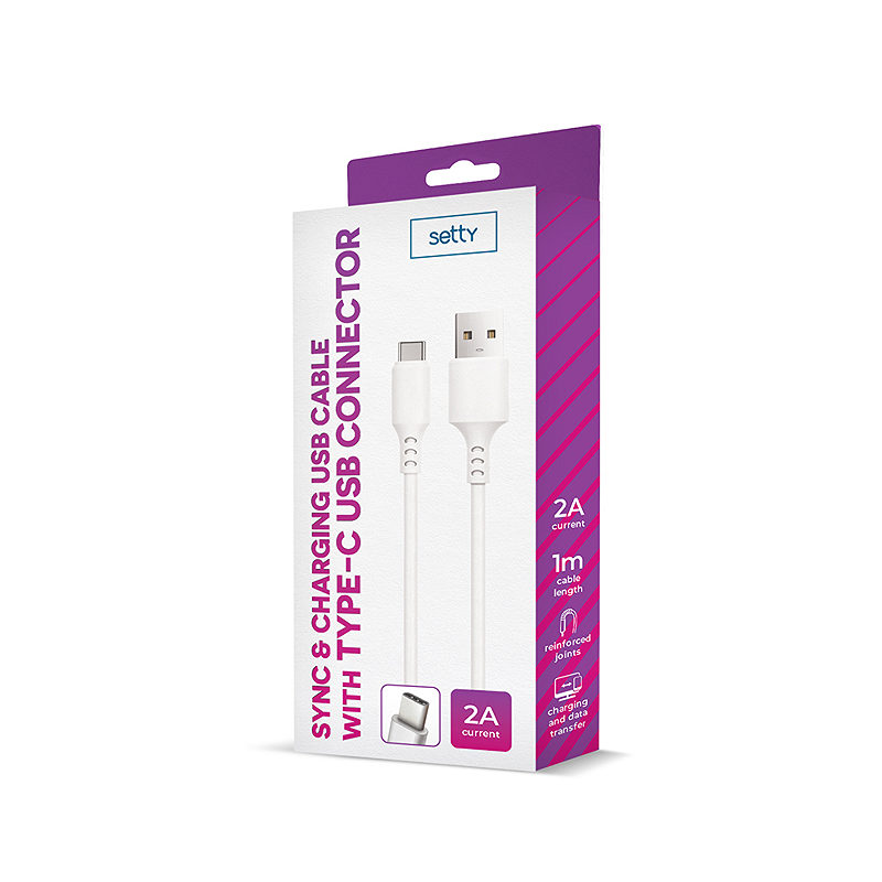 Setty cable USB - USB-C 1,0 m 2A white NEW - Billede 2
