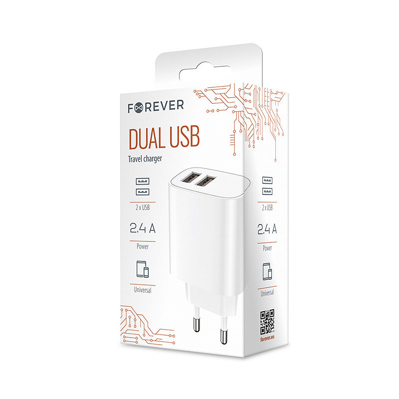 Forever wall charger 2xUSB 2,4A LS-03 white - Billede 2