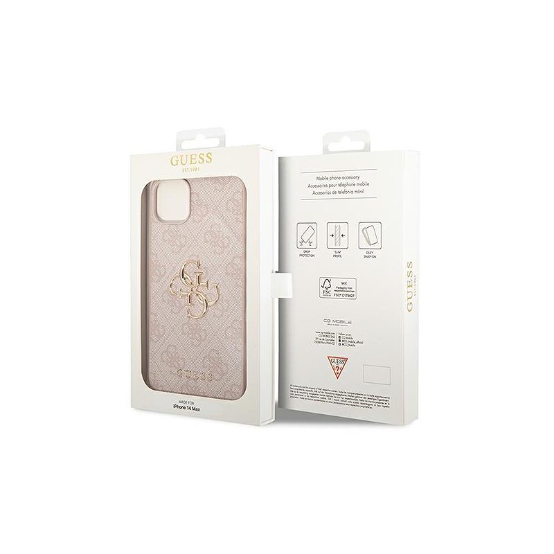 Guess case for iPhone 14 Pro 6,1" GUHCP14L4GMGPI pink PU Leather 4G Big Metal Logo - Billede 4