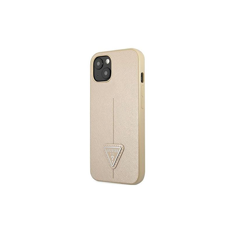 Guess case for iPhone 14 6,1" GUHCP14SPSATLE beige HC Saffiano PU Triangle