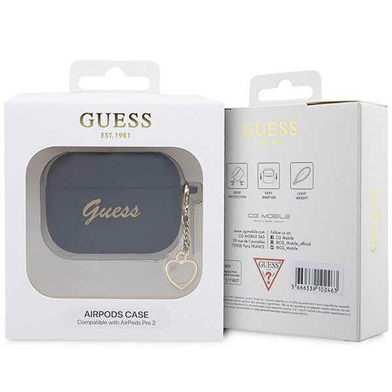 Guess case for AirPods Pro 2 GUAP2LSCHSK black Silicone Heart Charm - Billede 4