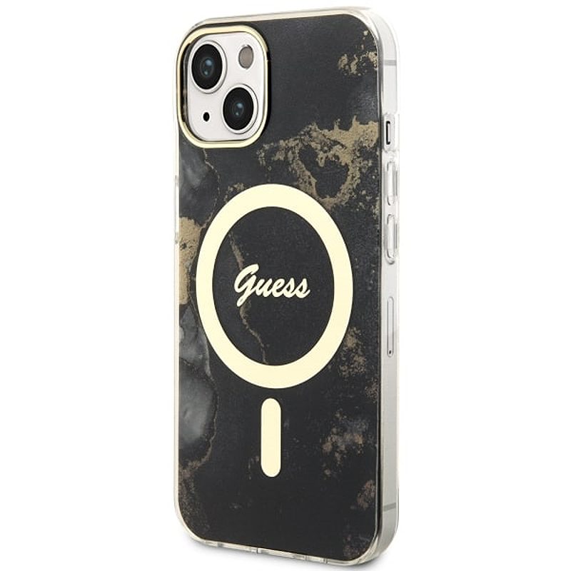 Guess case for iPhone 14 6,1" GUHMP14SHTMRSK black hardcase Magsafe IML Golden Marble - Billede 2