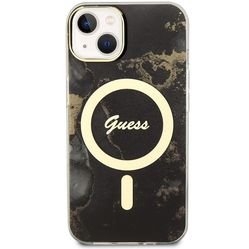 Guess case for iPhone 14 6,1" GUHMP14SHTMRSK black hardcase Magsafe IML Golden Marble - Billede 3