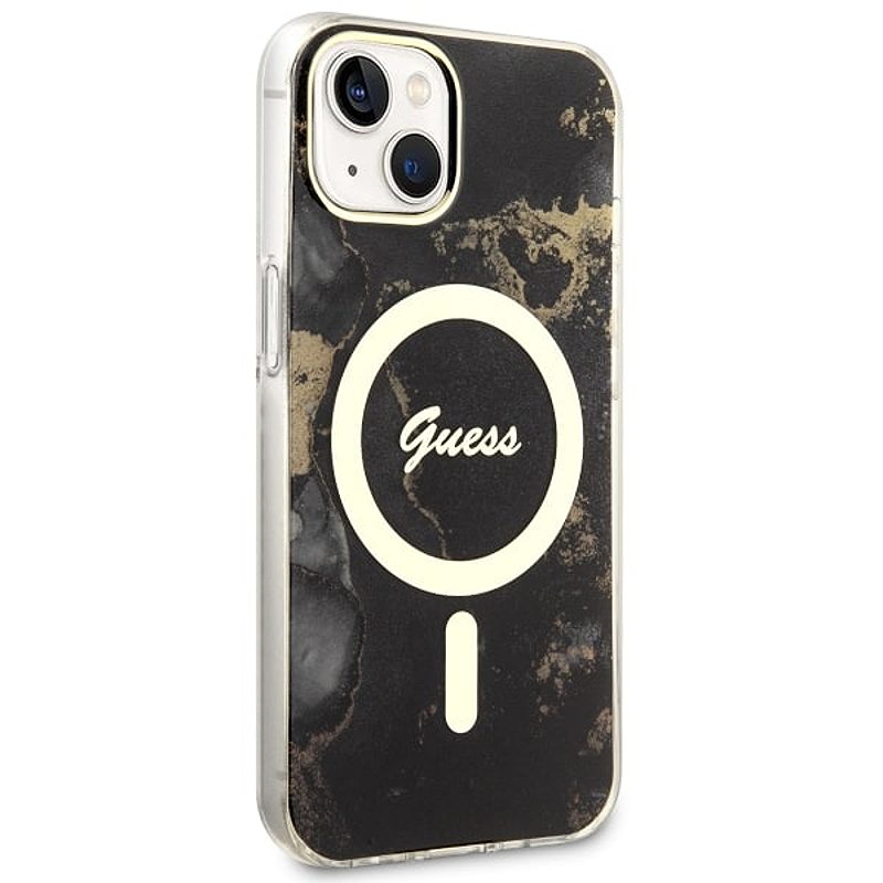 Guess case for iPhone 14 6,1" GUHMP14SHTMRSK black hardcase Magsafe IML Golden Marble - Billede 4