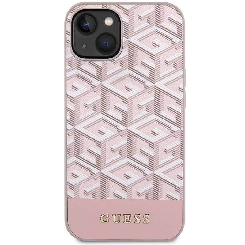 Guess case for iPhone 14 6,1" GUHMP14SHGCFSEP pink harcase Magsafe Gcube PU Stripes - Billede 3