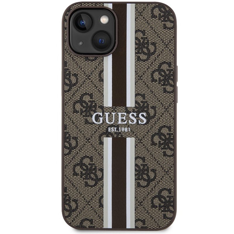 Guess case for iPhone 14 6,1" GUHMP14SP4RPSW brown harcase Magsafe 4G Printed Stripes - Billede 3