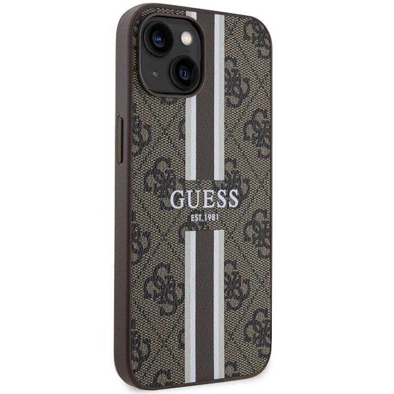 Guess case for iPhone 14 6,1" GUHMP14SP4RPSW brown harcase Magsafe 4G Printed Stripes - Billede 4