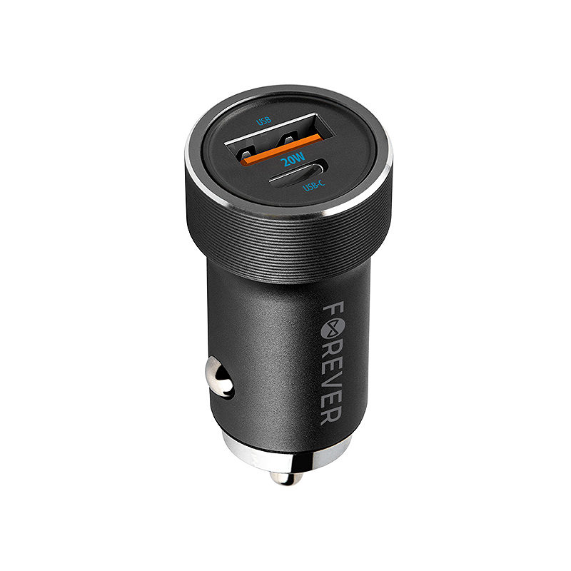 Forever CC-06 PD QC car charger 1x USB-C 1x USB 20W black + USB-C - USB-C cable 60W - Billede 2