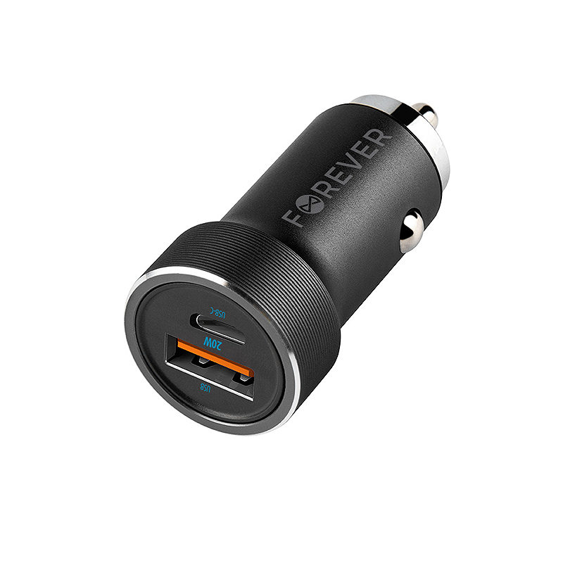 Forever CC-06 PD QC car charger 1x USB-C 1x USB 20W black + USB-C - USB-C cable 60W - Billede 3
