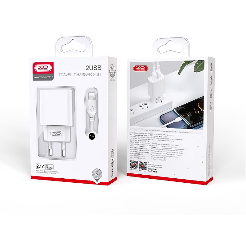 XO wall charger CE02C 2x USB 2,1A white + microUSB cable - Billede 5