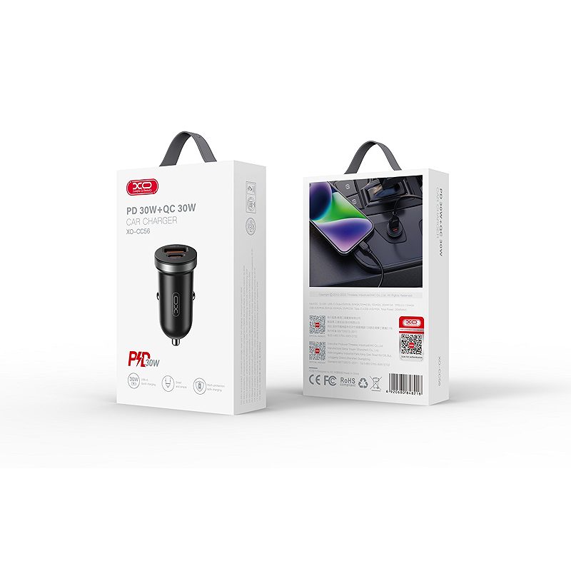 XO car charger CC56 PD 30W QC 1x USB 1x USB-C black - Billede 2