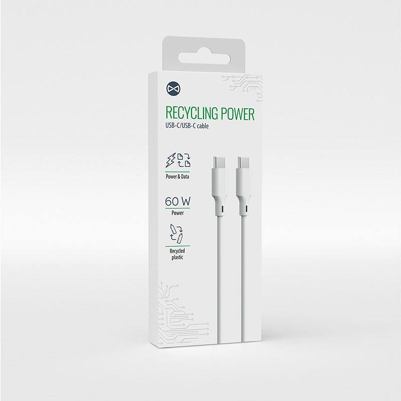 Forever recycling cable USB-C - USB-C 1,5m 3A KR15-CC-00 white - Billede 4