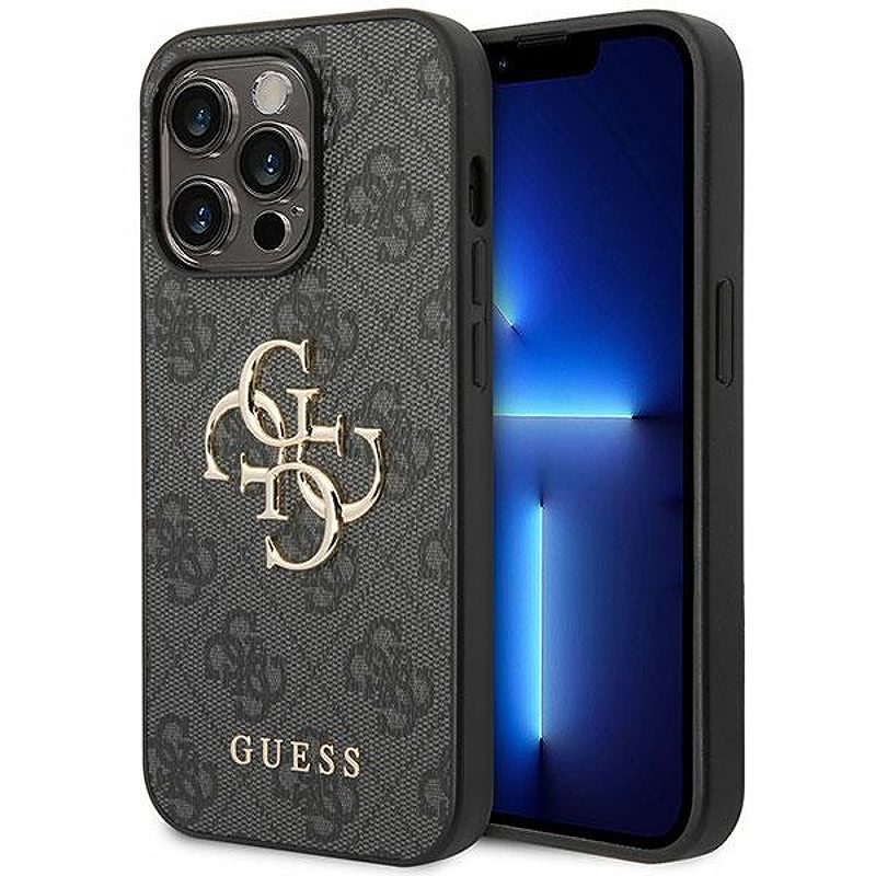 Guess case for iPhone 15 Pro Max 6,7" GUHCP15X4GMGGR grey HC PU Leather 4G Metal Logo