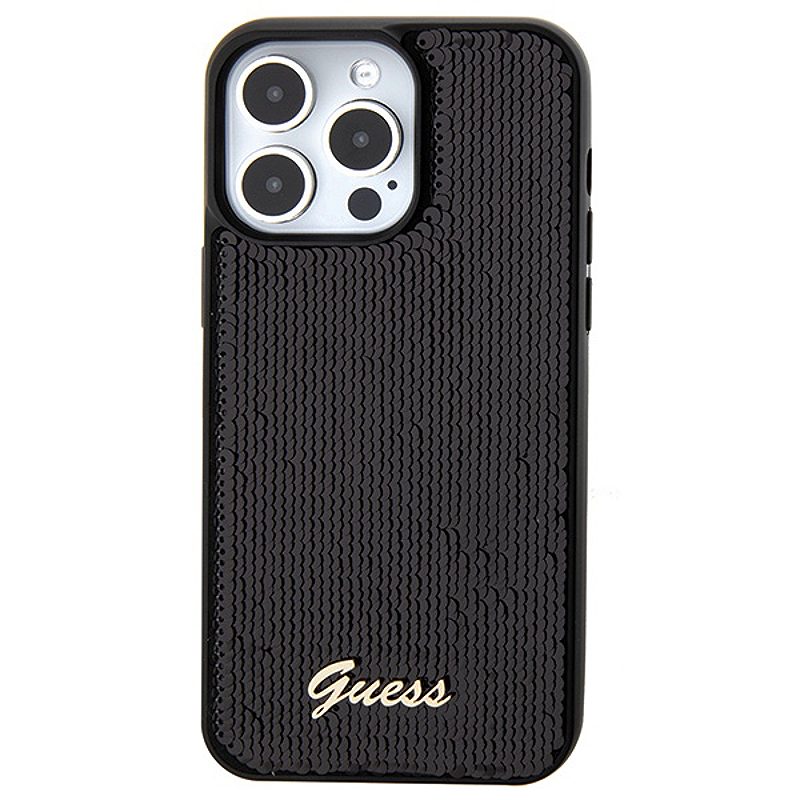 Guess case for iPhone 15 Pro 6,1" GUHCP15LPSFDGSK black HC Sequin Script Metal - Billede 3
