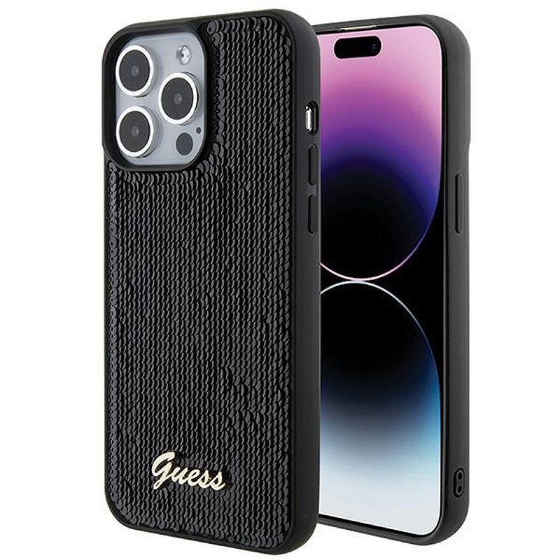 Guess case for iPhone 15 Pro Max 6,7" GUHCP15XPSFDGSK black HC Sequin Script Metal