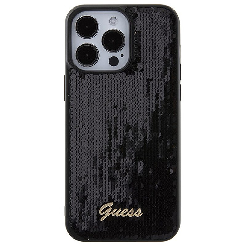 Guess case for iPhone 15 Pro Max 6,7" GUHCP15XPSFDGSK black HC Sequin Script Metal - Billede 3