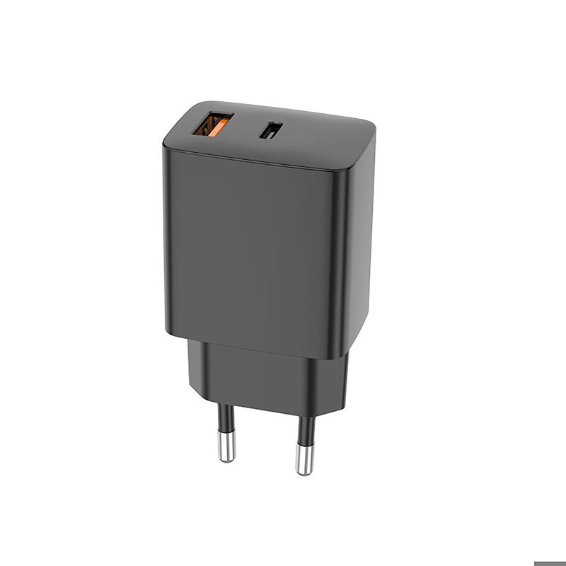 Setty USB-A + USB-C PD/QC 30W wall charger black + USB-C cable 1m RLSK-AC-01 black