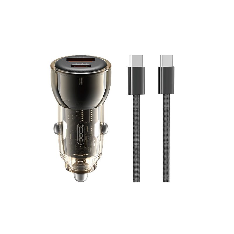XO car charger CC60 60W 1x USB 1x USB-C black + USB-C - USB-C cable