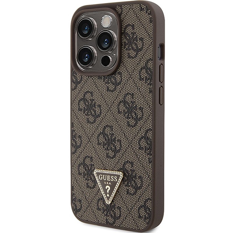 Guess case for iPhone 15 Pro 6,1" GUHCP15LP4TDPW brown hardcase Leather 4G Triangle Strass - Billede 2