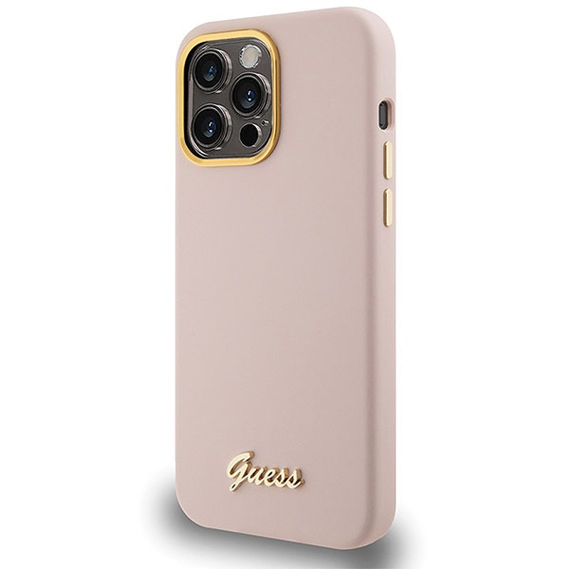 Guess case for iPhone 15 Pro 6,1" GUHCP15LSMBSLP pink HC SILICONE SCRIPT METAL LOGO & FRAME - Billede 2