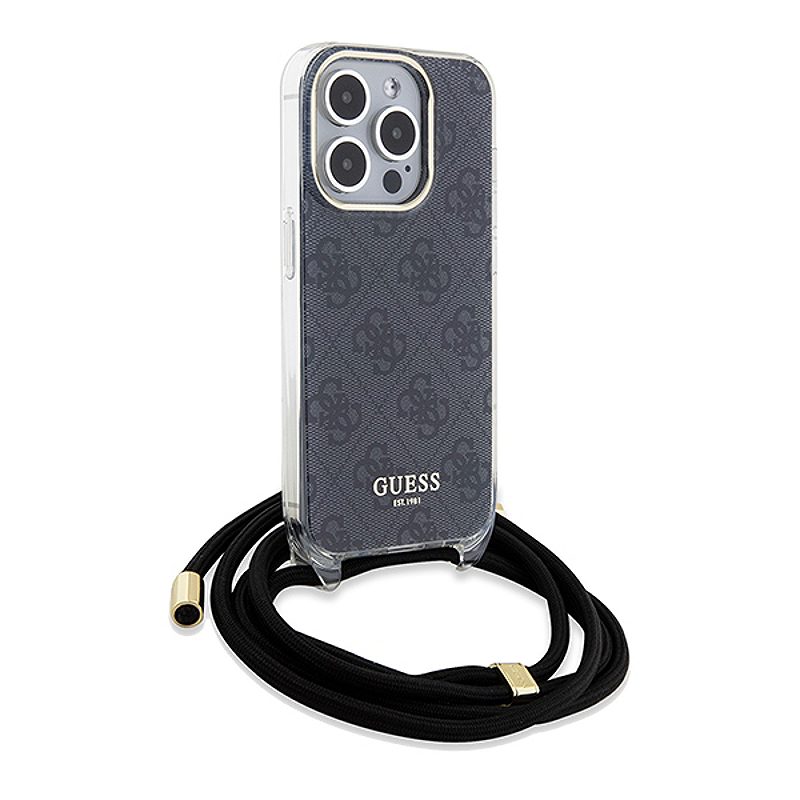 Guess case for iPhone 15 Pro 6,1" GUHCP15LHC4SEK black HC CROSSBODY CORD 4G PRINT - Billede 3