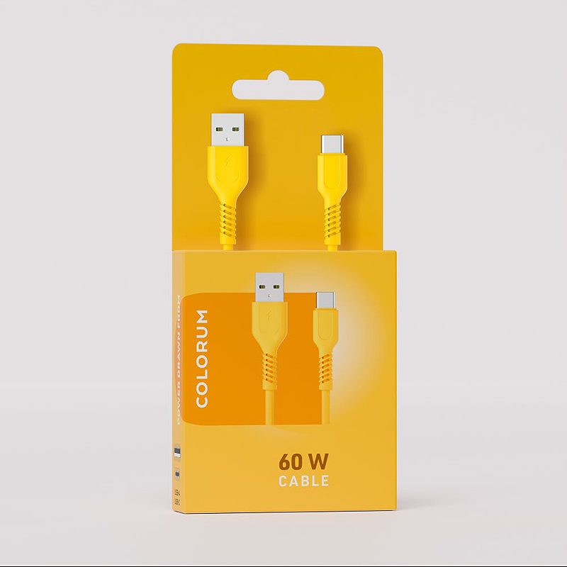 COLORUM cable USB-A - USB-C 1,8m 3A CK60-AC-05 xYellow - Billede 3