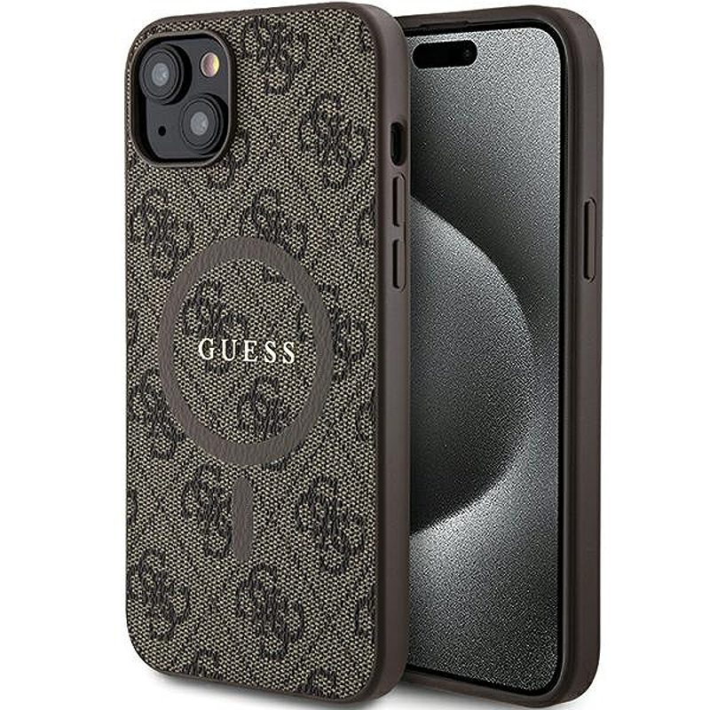 Guess case for iPhone 15 6,1" GUHMP15SG4GFRW brown HC MAGSAFE PU 4G RING CLASSIC LOGO