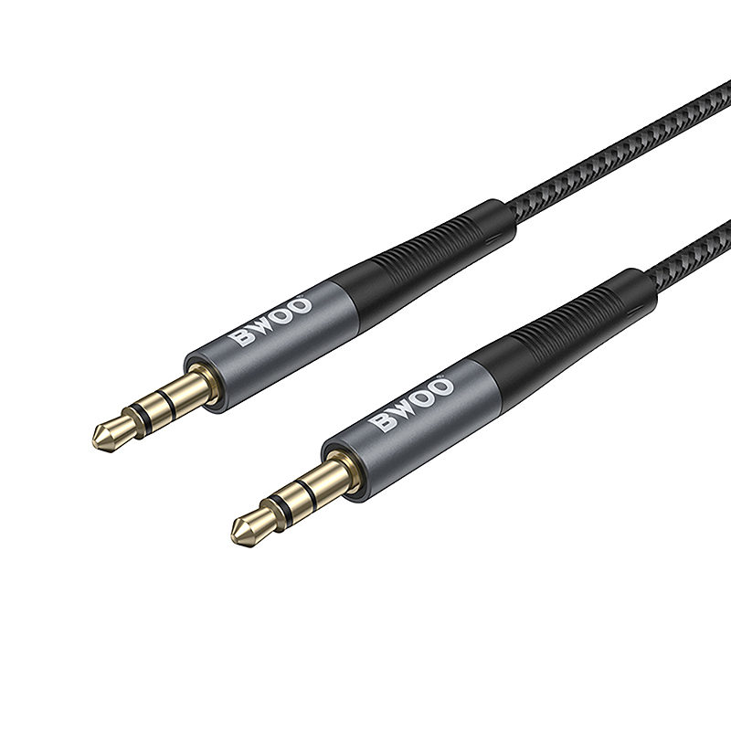 BWOO Cable AUX 3.5mm - 3.5mm Nylon Braided + Aluminum Alloy Shell BO-AUX064 black - Billede 2