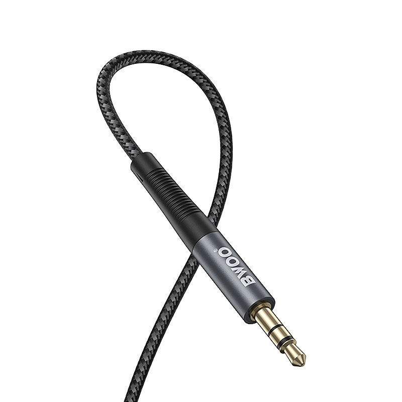 BWOO Cable AUX 3.5mm - 3.5mm Nylon Braided + Aluminum Alloy Shell BO-AUX064 black - Billede 3