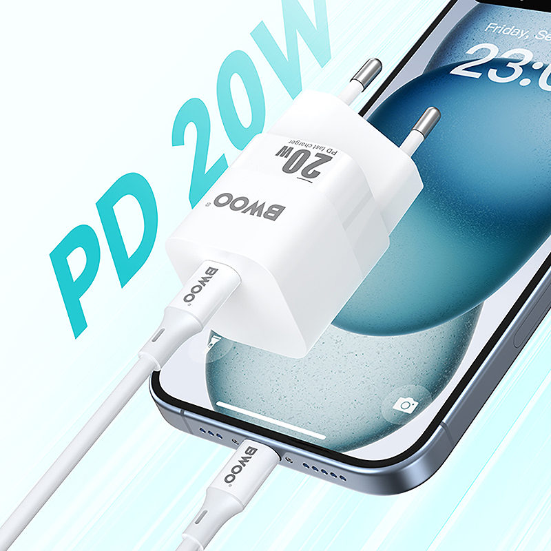 BWOO CDA155 PD wall charger 1x USB-C port 1A 20W white - Billede 4